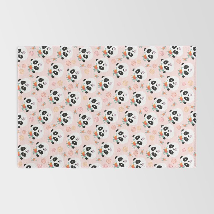 Panda bear with flowers seamless pattern Rug Gallery Image 2