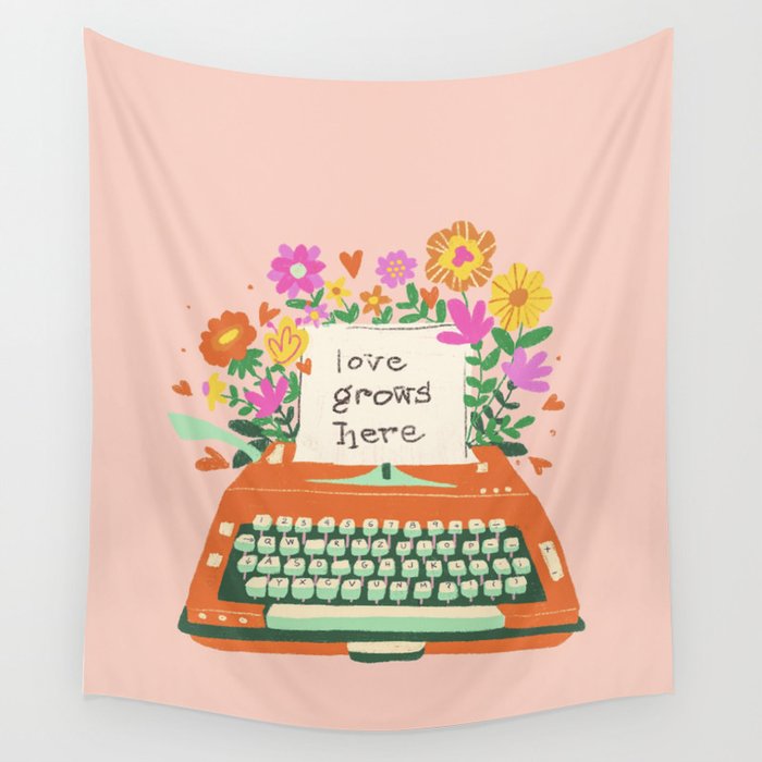 Floral typewriter Wall Tapestry Gallery Image 1