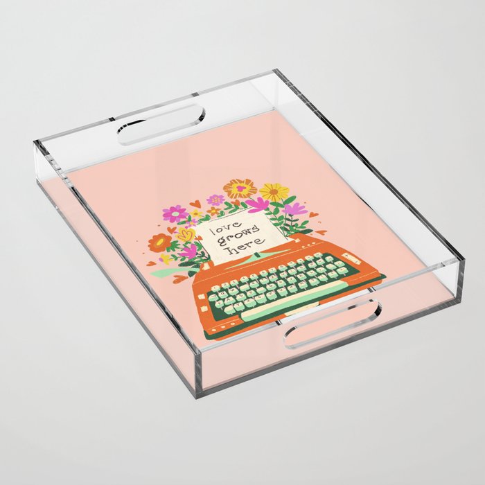 Floral typewriter Acrylic Tray Gallery Image 1