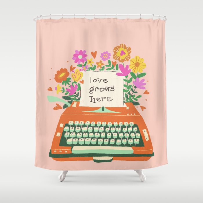 Floral typewriter Shower Curtain Gallery Image 1