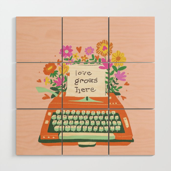 Floral typewriter Wood Wall Art Gallery Image 1