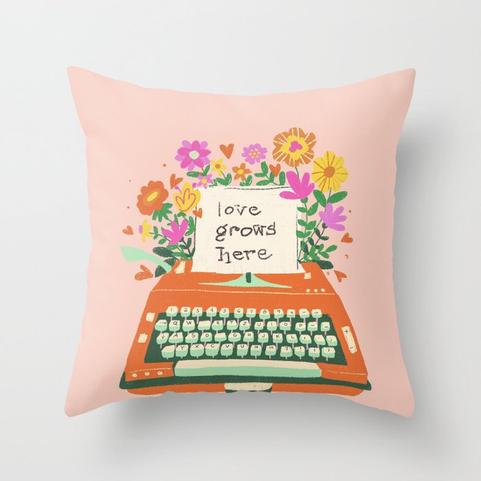 Floral typewriter Throw Pillow Gallery Image 6