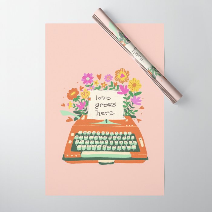 Floral typewriter Wrapping Paper Gallery Image 1