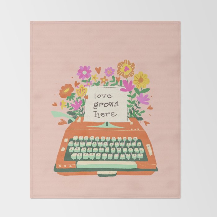 Floral typewriter Throw Blanket Gallery Image 2