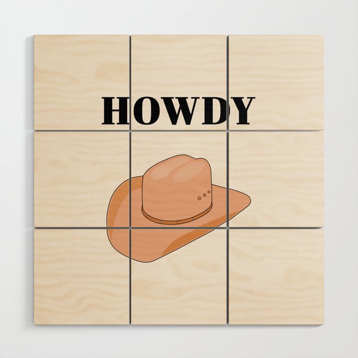 Howdy - Cowboy Hat Neutral Beige Wood Wall Art Gallery Image 1