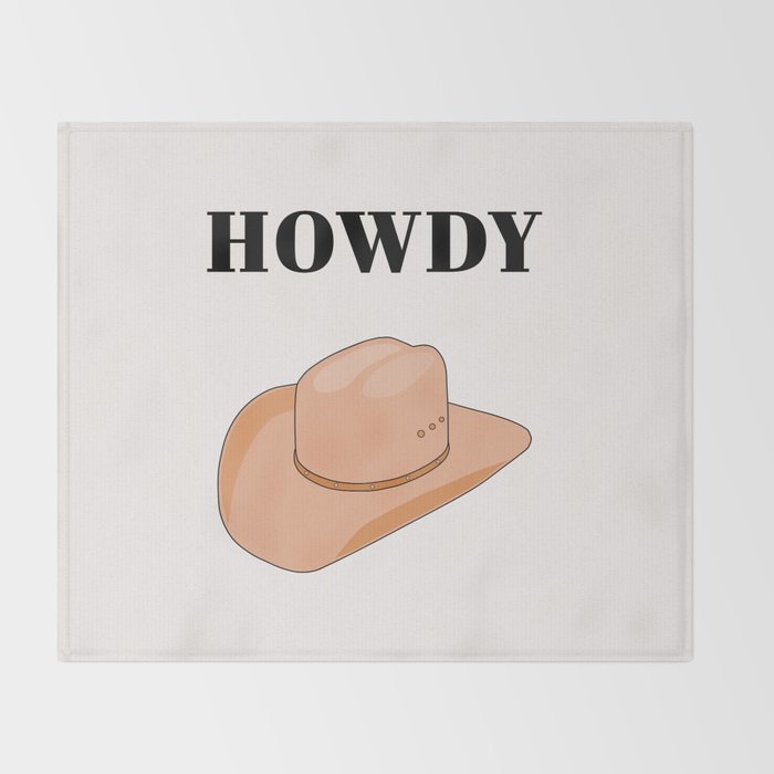 Howdy - Cowboy Hat Neutral Beige Throw Blanket Gallery Image 2