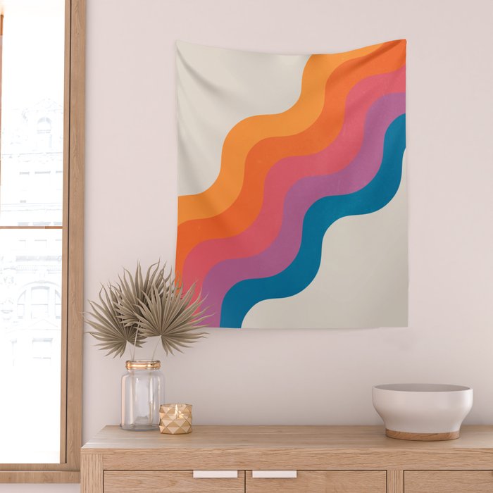 Vintage California Sun: Slanted Stripes Wall Tapestry Gallery Image 2