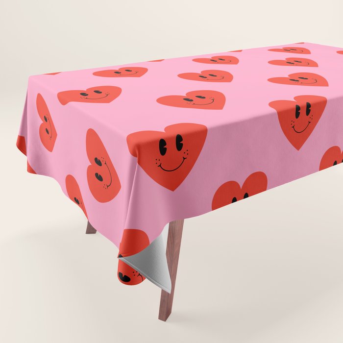 Funny retro love heart cartoon pattern Tablecloth Gallery Image 1