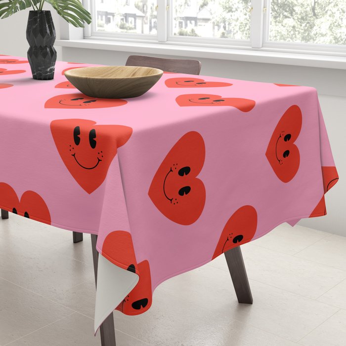Funny retro love heart cartoon pattern Tablecloth Gallery Image 3