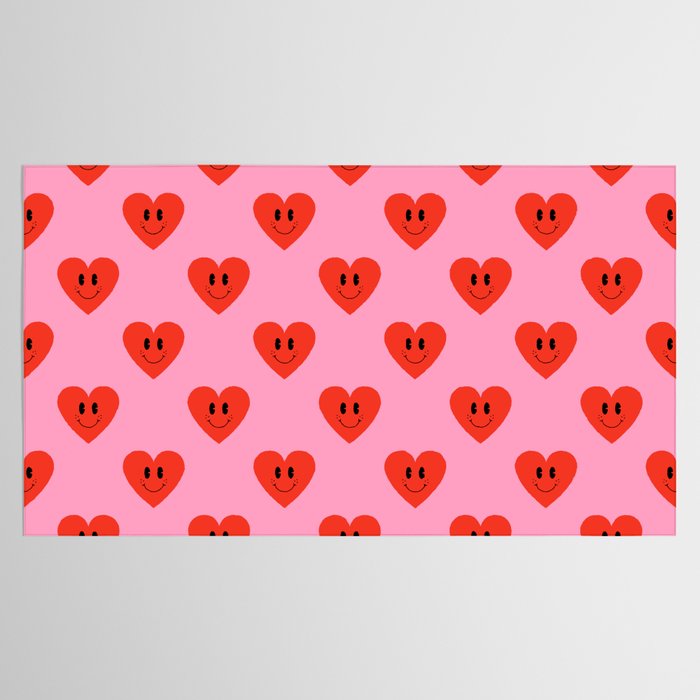 Funny retro love heart cartoon pattern Tablecloth Gallery Image 2