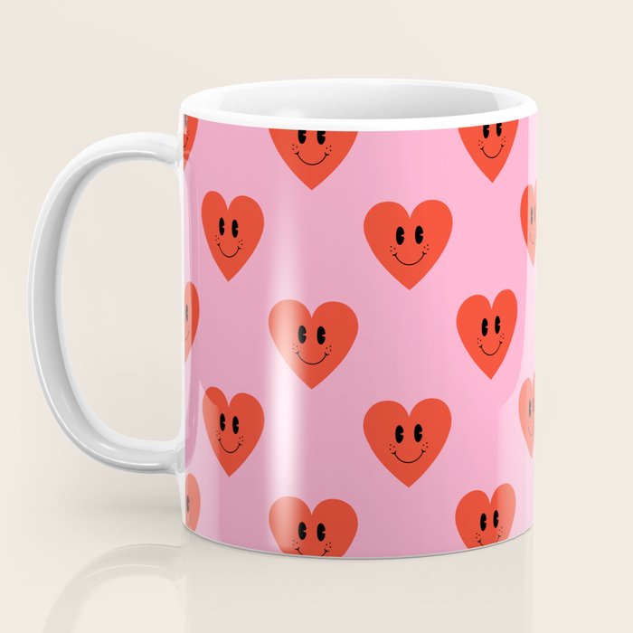 Funny retro love heart cartoon pattern Coffee Mug Gallery Image 3