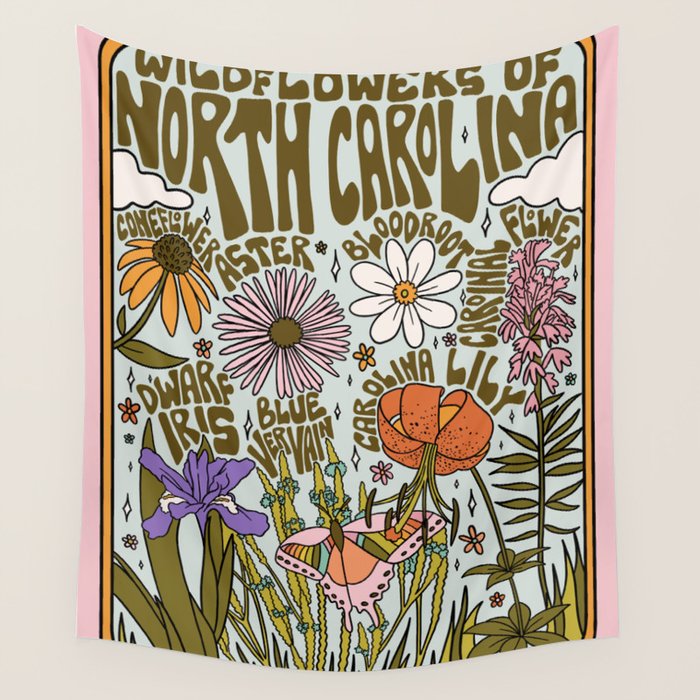 North Carolina Wildflower Wall Tapestry Gallery Image 1