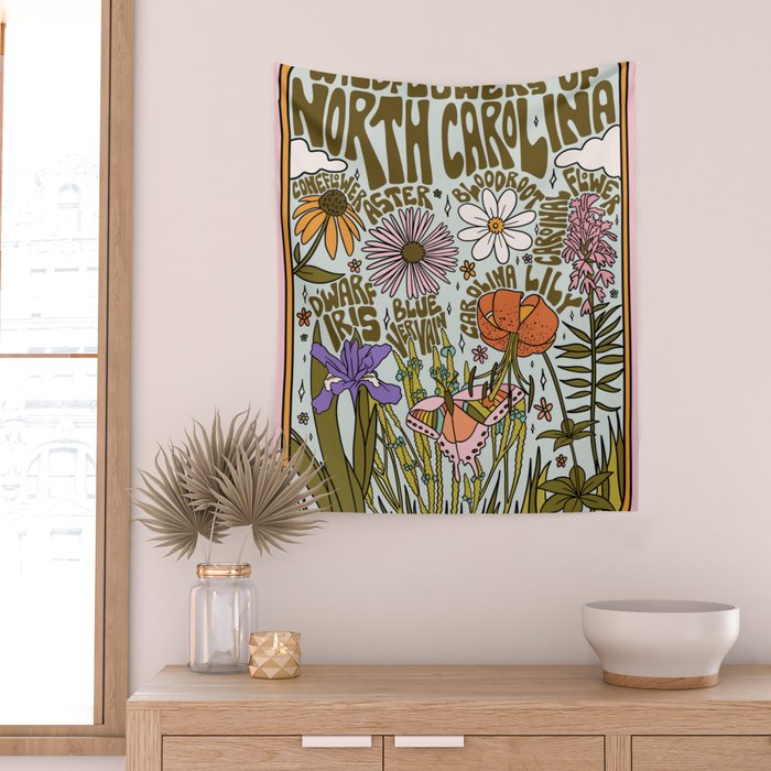 North Carolina Wildflower Wall Tapestry Gallery Image 2