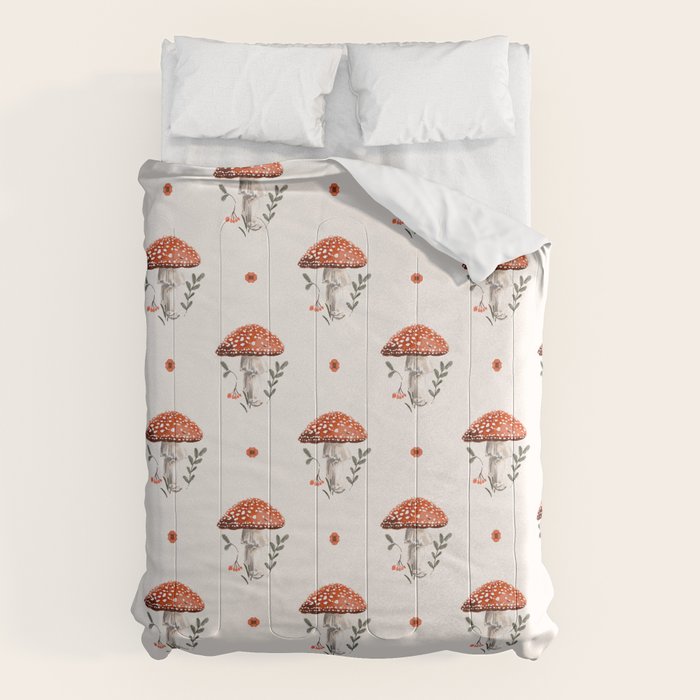 Whimsical Red Mushroom with Floral Border  Comforter Gallery Image 6