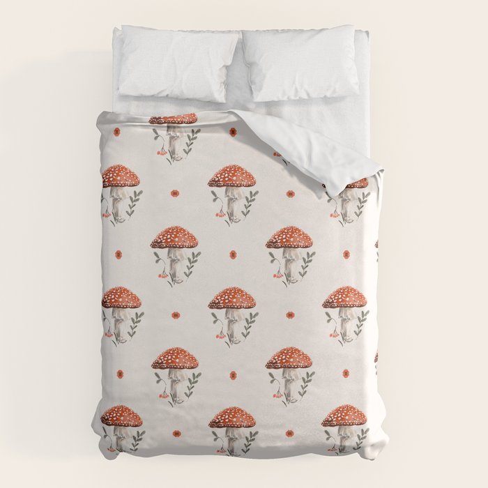 Whimsical Red Mushroom with Floral Border  Duvet Cover Gallery Image 6