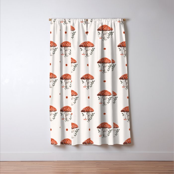 Whimsical Red Mushroom with Floral Border  Window Curtain Gallery Image 3