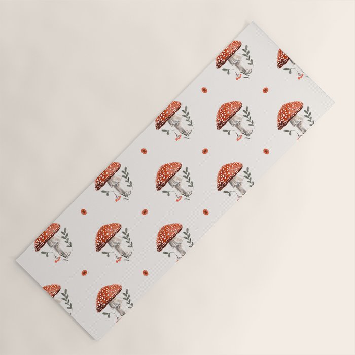 Whimsical Red Mushroom with Floral Border  Yoga Mat Gallery Image 1