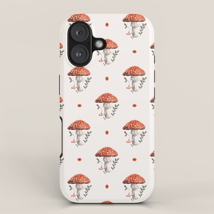 Whimsical Red Mushroom with Floral Border  iPhone Case Gallery Image 1