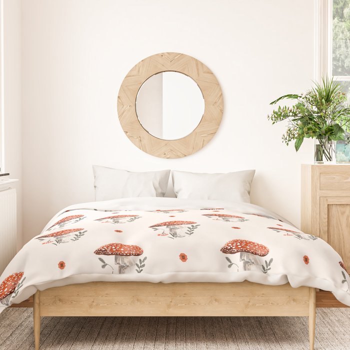 Whimsical Red Mushroom with Floral Border  Duvet Cover Gallery Image 3