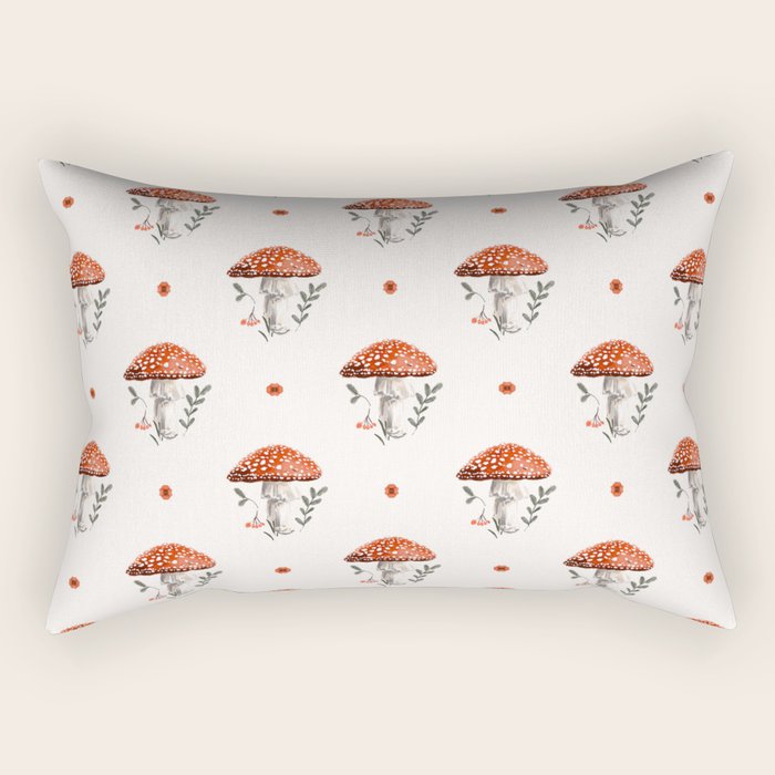 Whimsical Red Mushroom with Floral Border  Rectangular Pillow Gallery Image 1