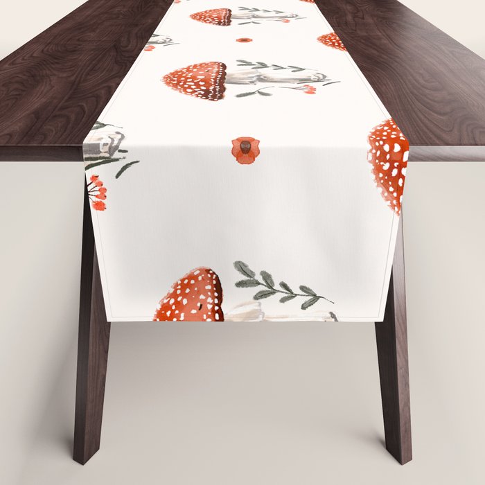 Whimsical Red Mushroom with Floral Border  Table Runner Gallery Image 1