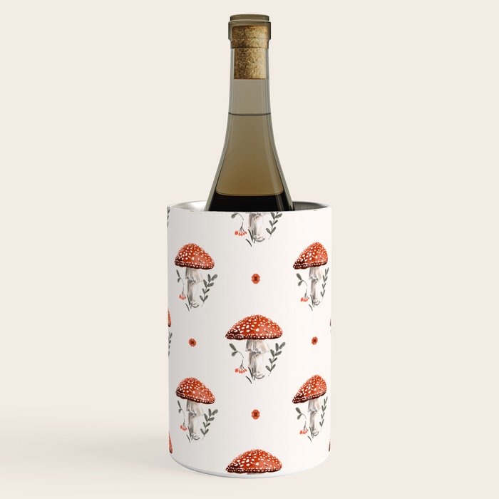 Whimsical Red Mushroom with Floral Border  Wine Chiller Gallery Image 2