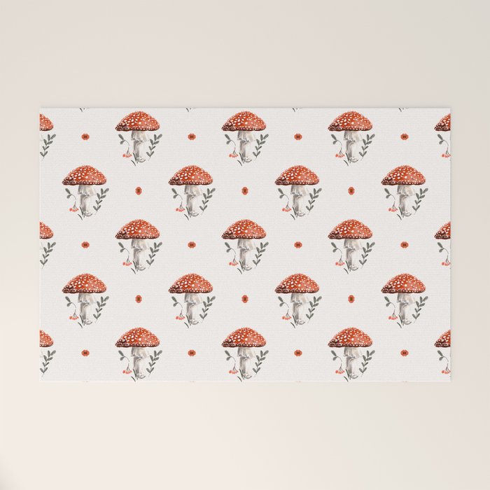 Whimsical Red Mushroom with Floral Border  Welcome Mat Gallery Image 1