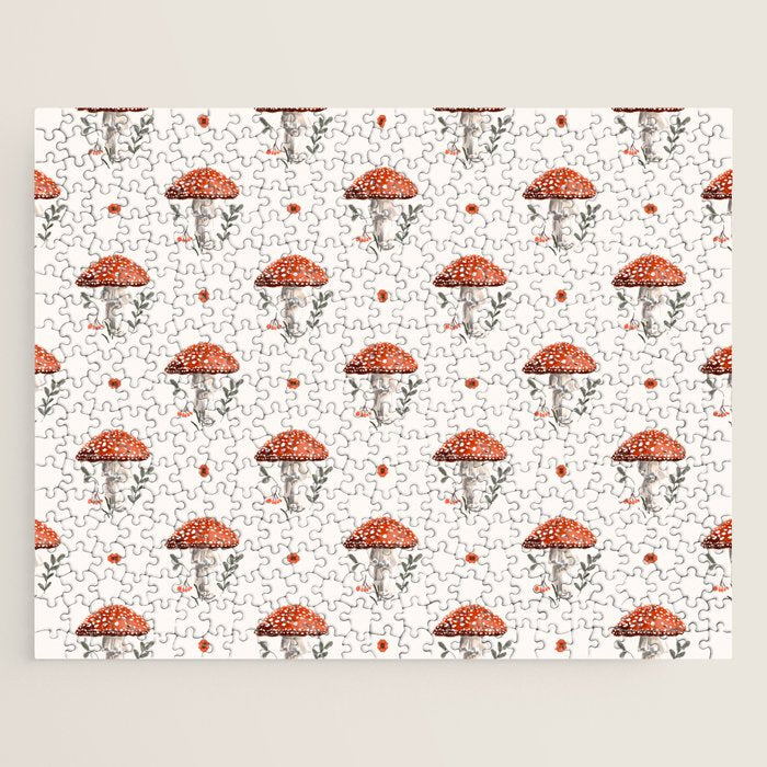 Whimsical Red Mushroom with Floral Border  Jigsaw Puzzle Gallery Image 1