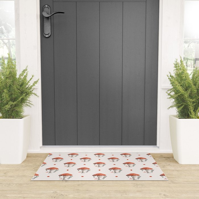 Whimsical Red Mushroom with Floral Border  Welcome Mat Gallery Image 3