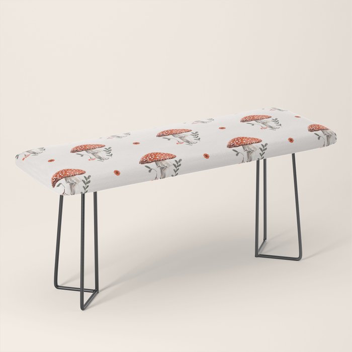 Whimsical Red Mushroom with Floral Border  Bench Gallery Image 1