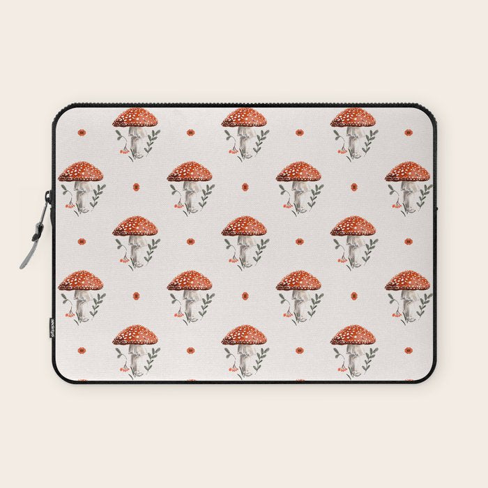 Whimsical Red Mushroom with Floral Border  Laptop Sleeve Gallery Image 1