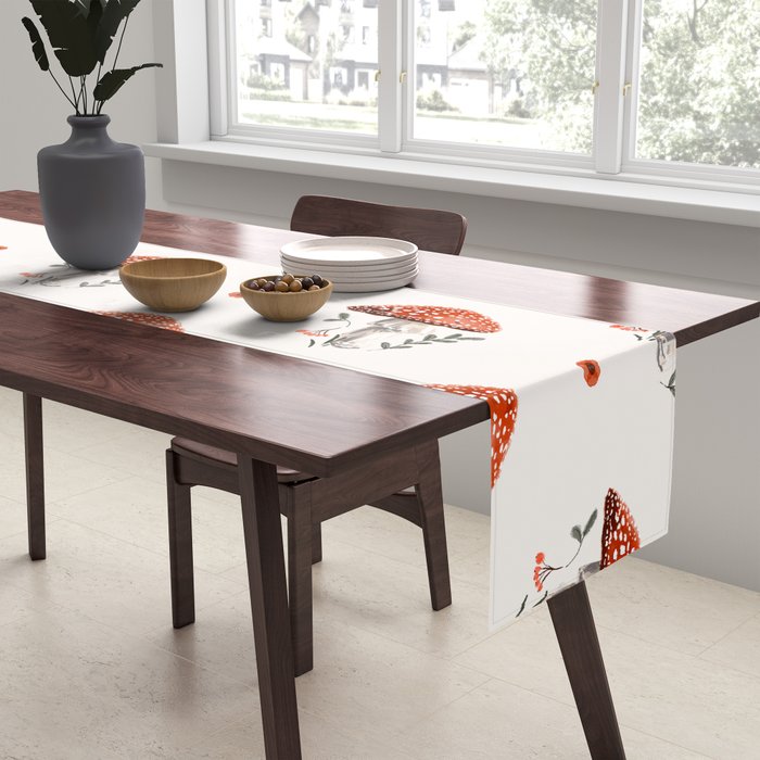 Whimsical Red Mushroom with Floral Border  Table Runner Gallery Image 2