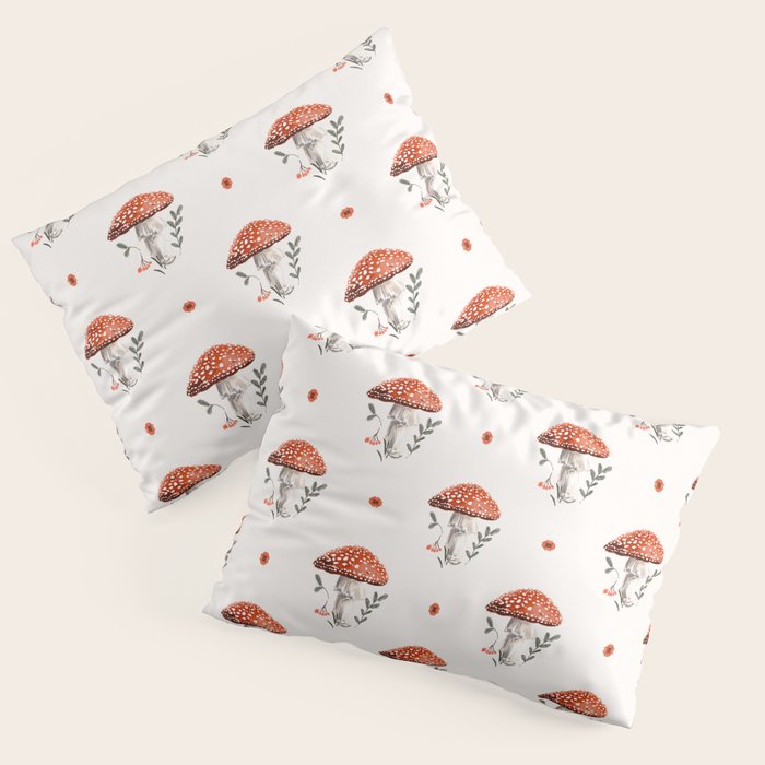 Whimsical Red Mushroom with Floral Border  Pillow Sham Gallery Image 3