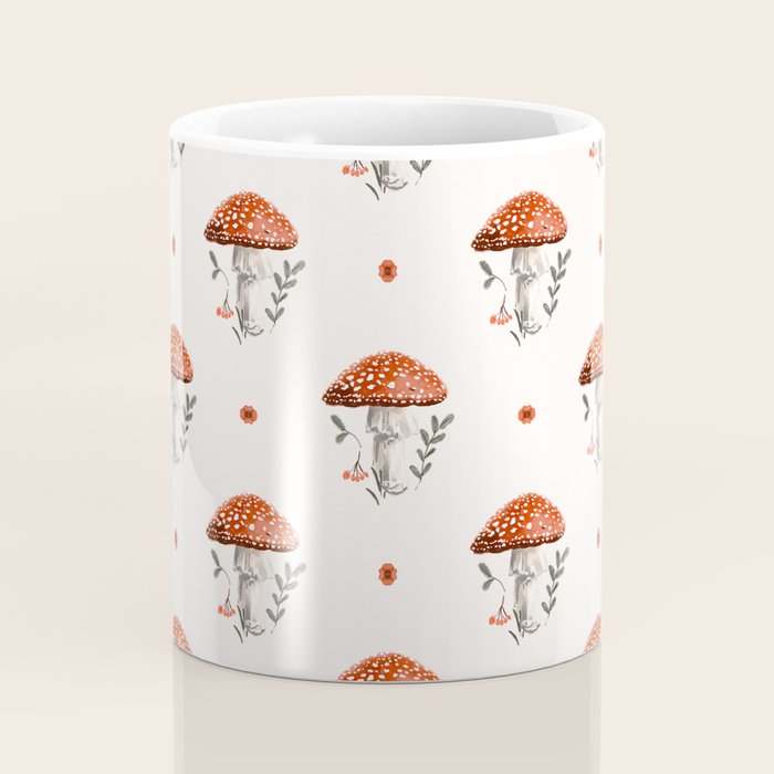 Whimsical Red Mushroom with Floral Border  Coffee Mug Gallery Image 4