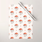 Whimsical Red Mushroom with Floral Border  Wrapping Paper Gallery Image 1