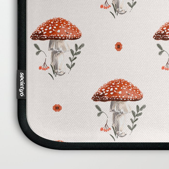 Whimsical Red Mushroom with Floral Border  Laptop Sleeve Gallery Image 3