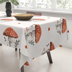 Whimsical Red Mushroom with Floral Border  Tablecloth Gallery Image 3