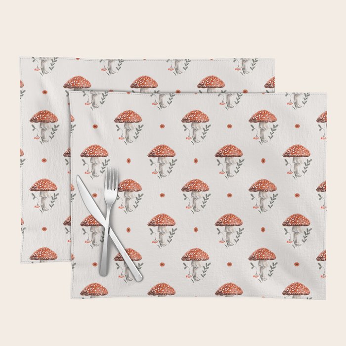 Whimsical Red Mushroom with Floral Border  Placemat Gallery Image 1