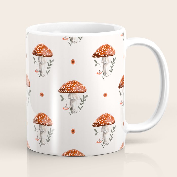Whimsical Red Mushroom with Floral Border  Coffee Mug Gallery Image 1