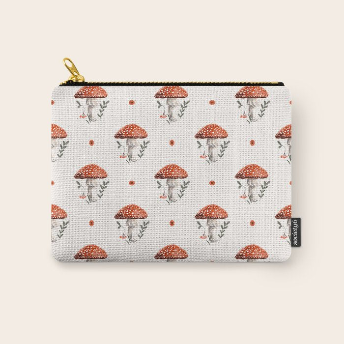 Whimsical Red Mushroom with Floral Border  Carry All Pouch Gallery Image 1