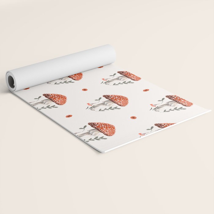 Whimsical Red Mushroom with Floral Border  Yoga Mat Gallery Image 2