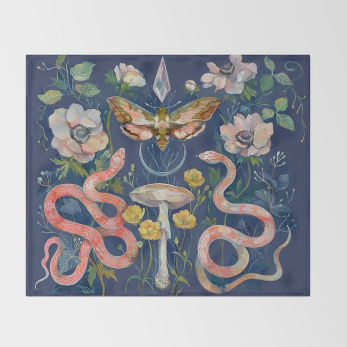 Snake Moth Mushroom  Throw Blanket Gallery Image 2