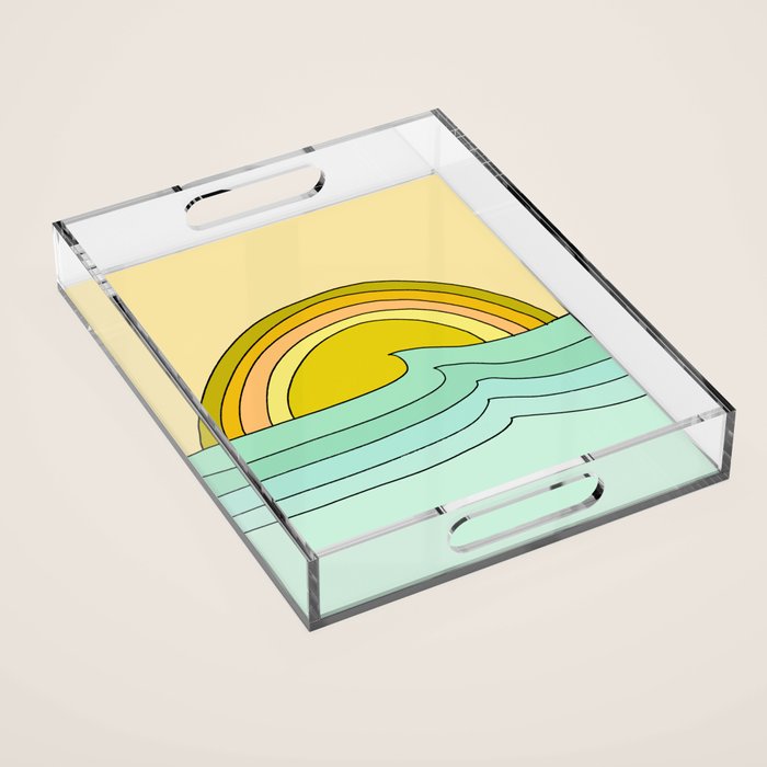 ride rainbows // retro surf soul // art by surfy birdy Acrylic Tray Gallery Image 1