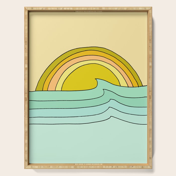 ride rainbows // retro surf soul // art by surfy birdy Serving Tray Gallery Image 1