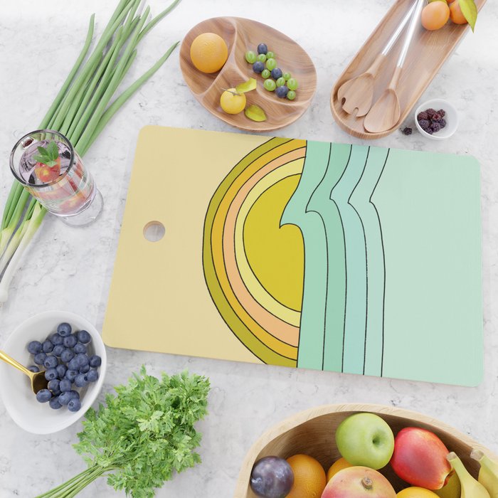 ride rainbows // retro surf soul // art by surfy birdy Cutting Board Gallery Image 2