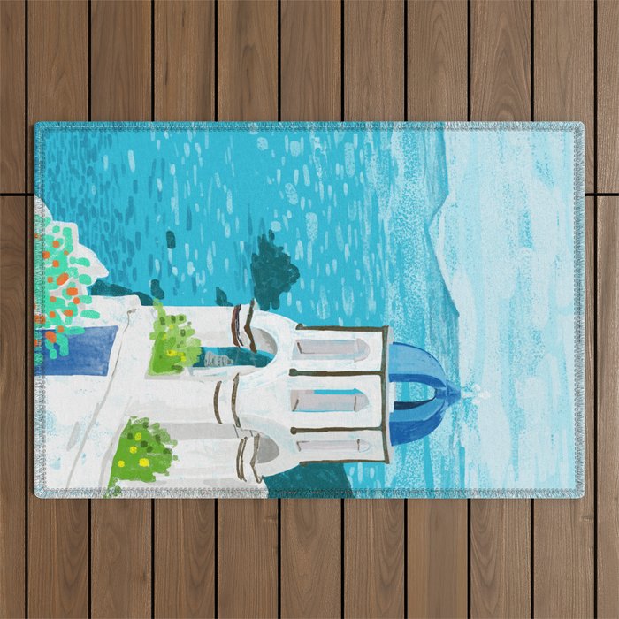 Greek Landscape #painting #travel #greece Outdoor Rug Gallery Image 1