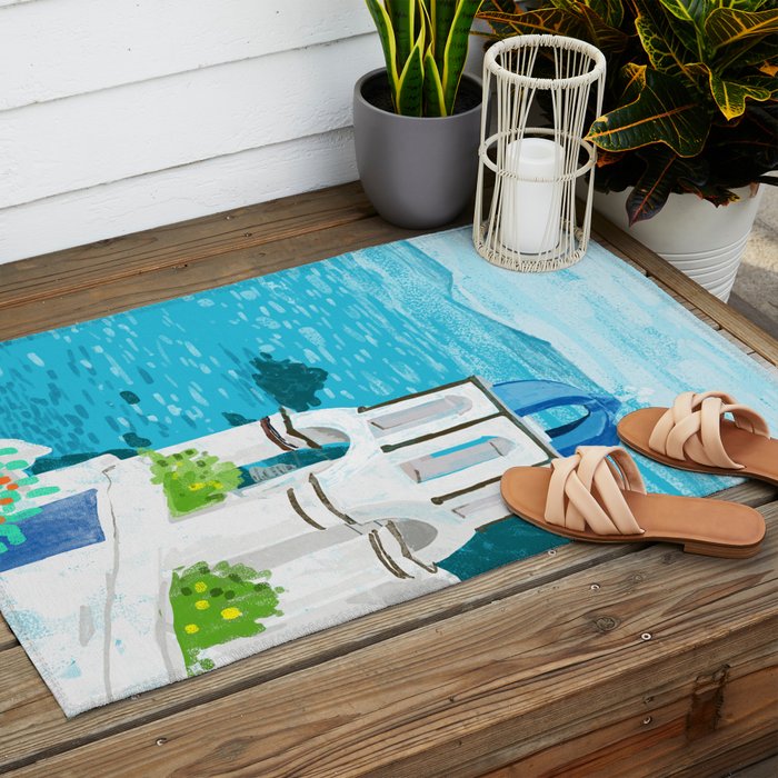 Greek Landscape #painting #travel #greece Outdoor Rug Gallery Image 2