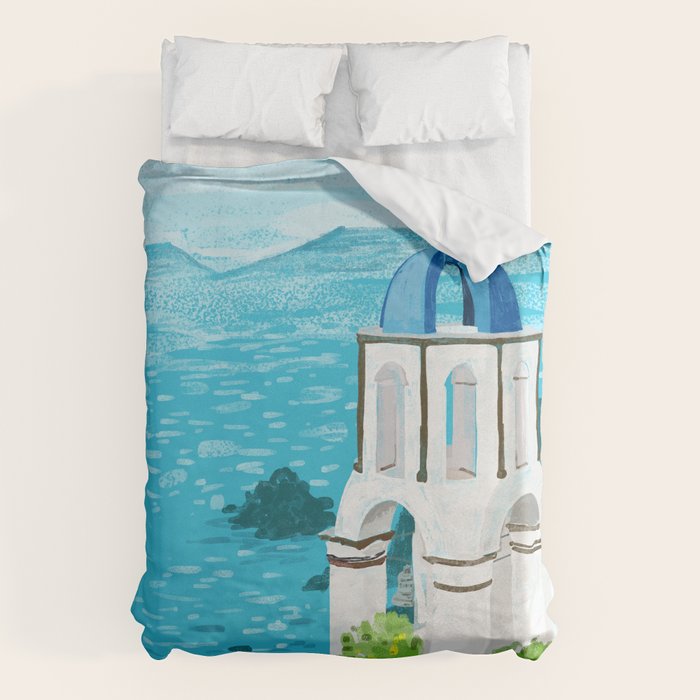 Greek Landscape #painting #travel #greece Duvet Cover Gallery Image 1
