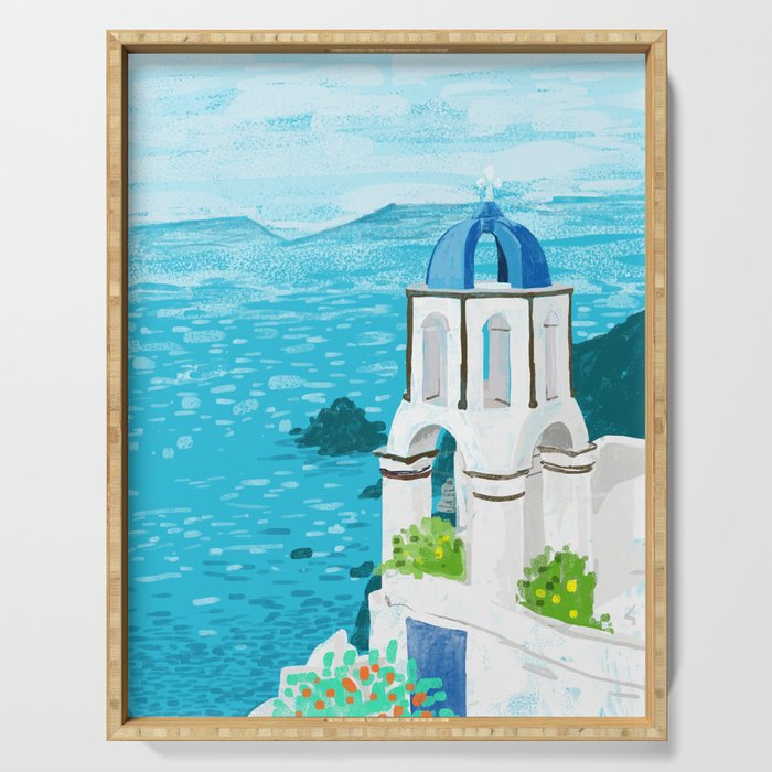 Greek Landscape #painting #travel #greece Serving Tray Gallery Image 1