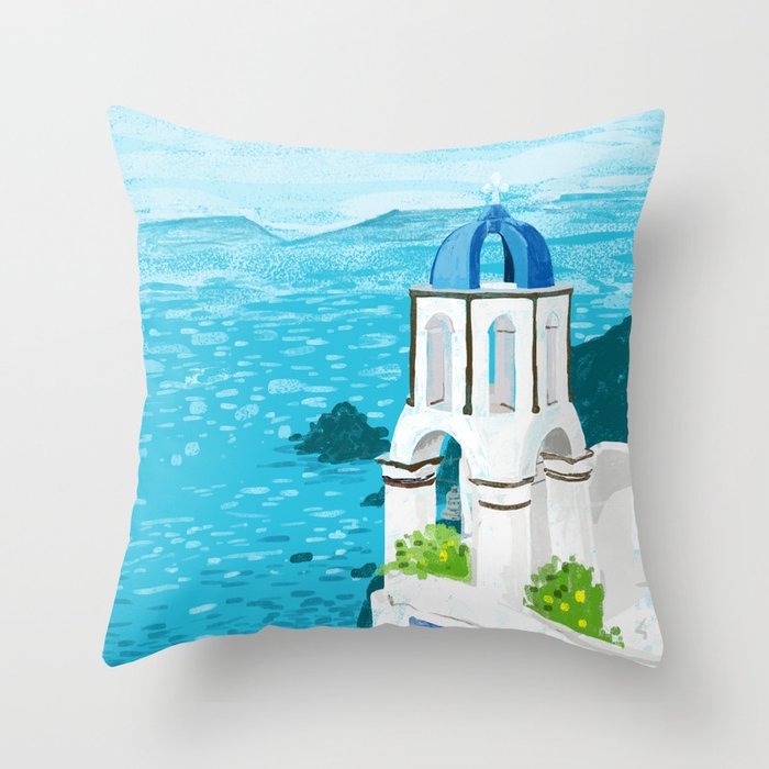 Greek Landscape #painting #travel #greece Throw Pillow Gallery Image 1